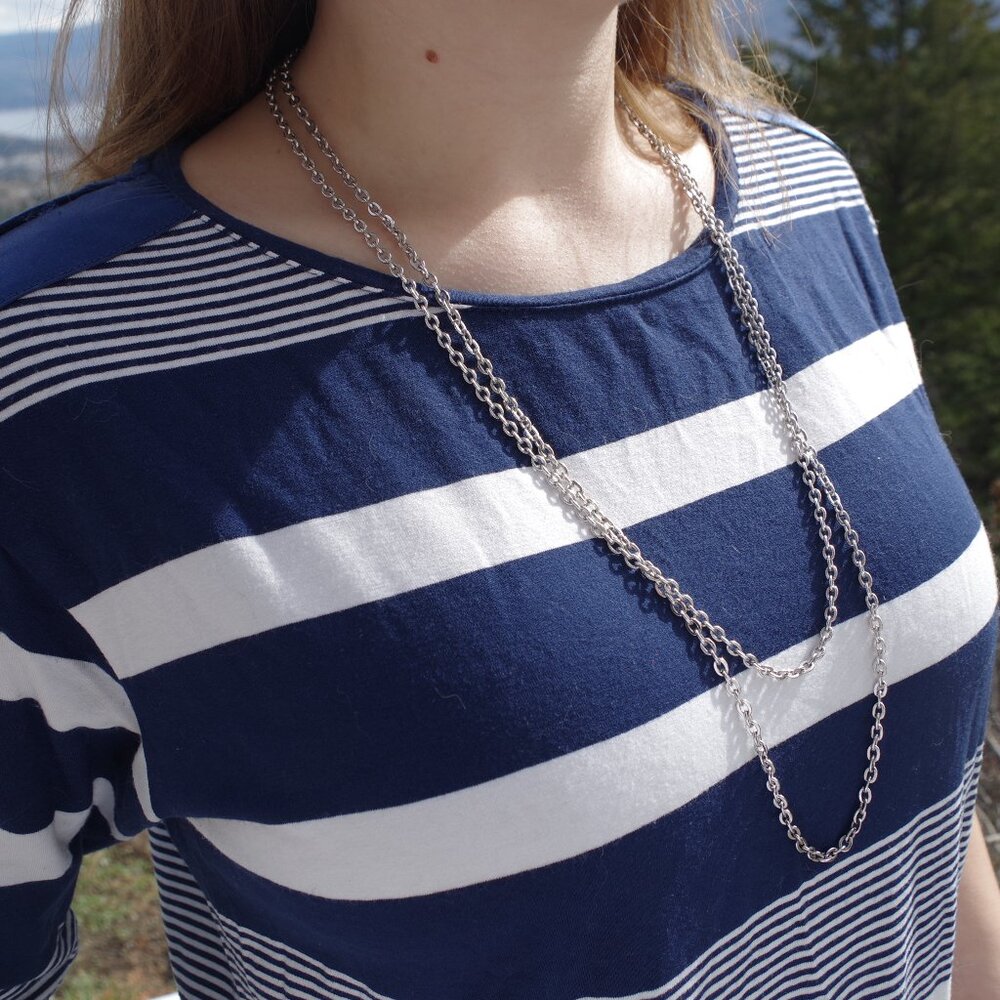Long Double Strand  Silver Tone Coventry